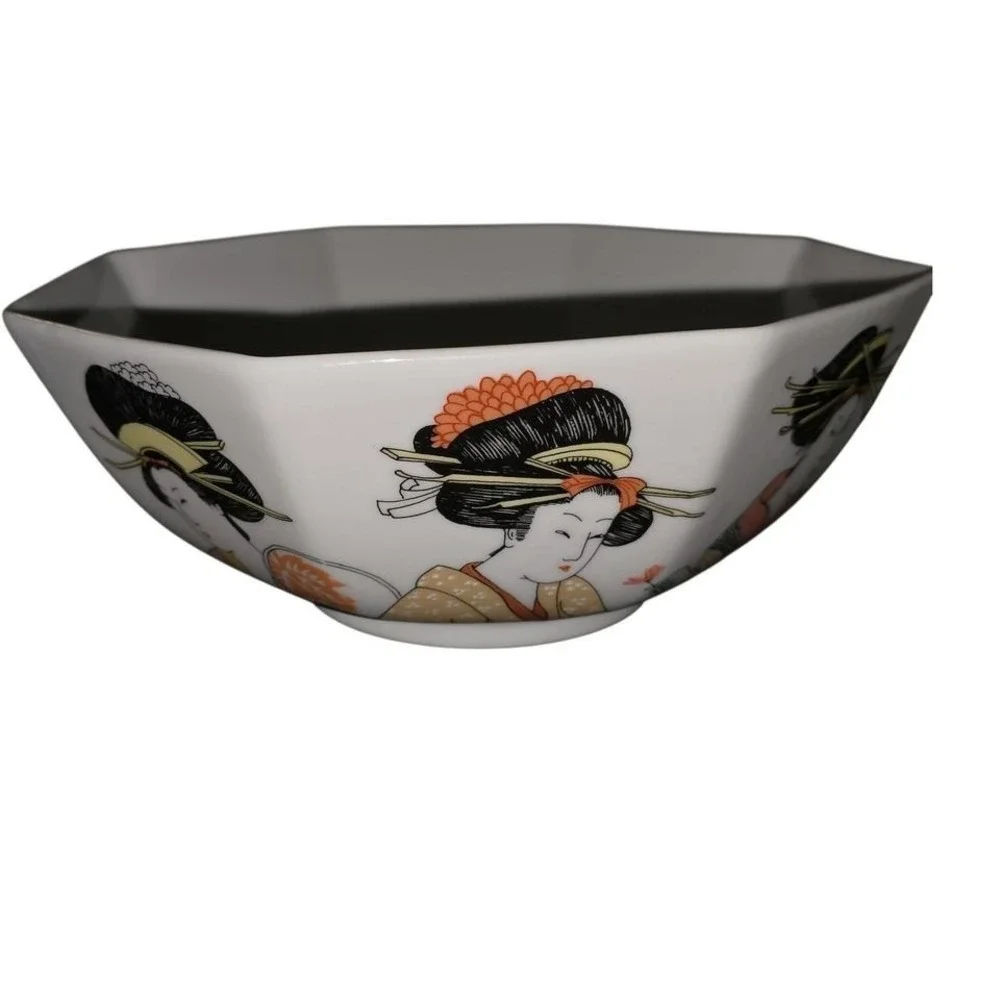 Fitz and‎ Floyd Octagonal Bowl Asian Geisha Motif MCMLXXVI